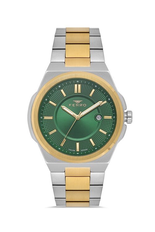 Ferro F11500AWT-D6 Quartz Çelik Altın/Gri Yeşil Kadran 43 mm Erkek Kol Saati