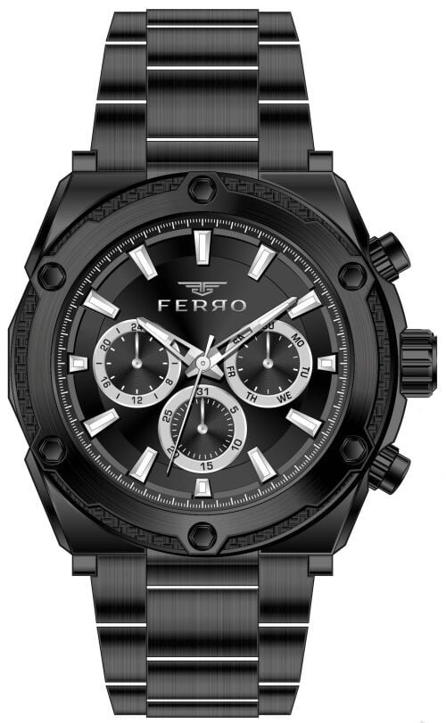Ferro Siyah Çelik Kordon Erkek Kol Saati FM31397A-G Tüm Fonksiyonlar Aktif 3 ATM Su Geçirmez