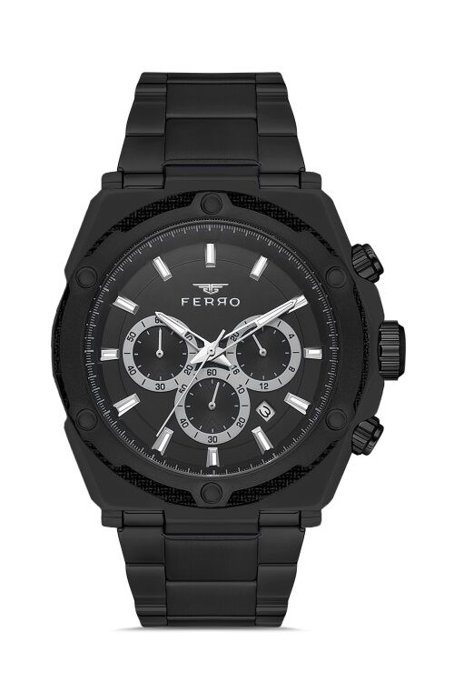 Ferro Siyah Çelik Kordon Erkek Kol Saati FM31397A-G Tüm Fonksiyonlar Aktif 3 ATM Su Geçirmez