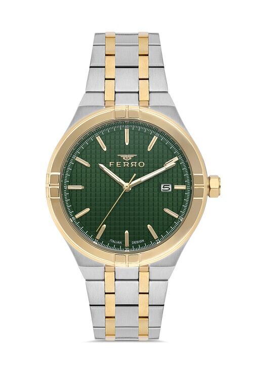 Ferro Sarı ve Gümüş Çelik Kordon Erkek Kol Saati FM40122A-D6 Tüm Fonksiyonlar Aktif 3ATM Su Geçirmez