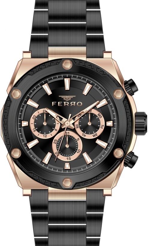 Ferro Siyah Çelik Kordon Erkek Kol Saati FM31397A-R Tüm Fonksiyonlar Aktif 3 ATM Su Geçirmez