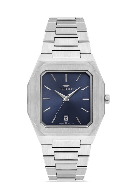 Ferro F11481AWT-A3 Quartz Çelik Gri Lacivert Kadran 39 mm Erkek Kol Saati