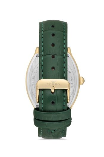 Ferro Yeşil Deri Kordon Erkek Kol Saati FM40125B-N10 Tüm Fonksiyonlar Aktif 3 ATM Su Geçirmez