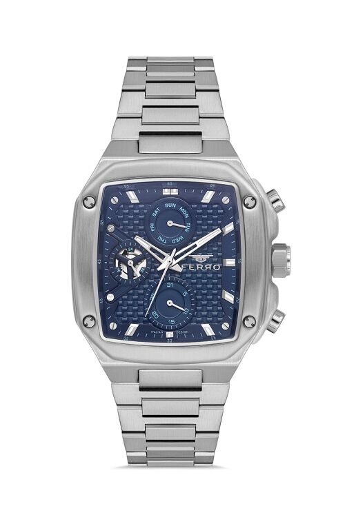 Ferro FM11485A-A3 Quartz Çelik Gri Lacivert Kadran 40 mm Erkek Kol Saati