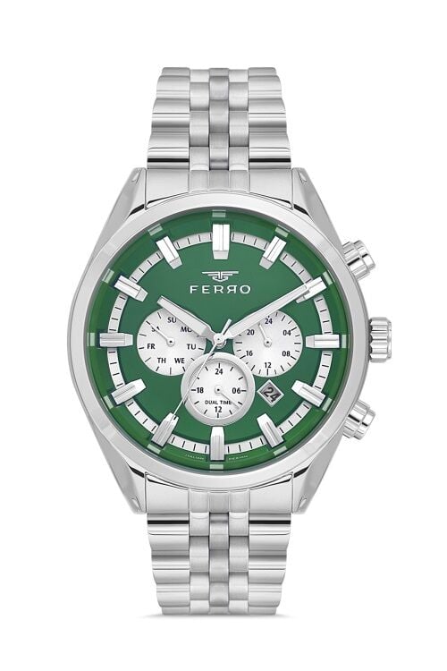 Ferro Quartz Çelik Gri Yeşil Kadran 41 mm Erkek Kol Saati
