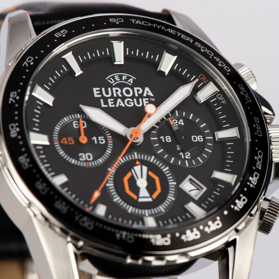 Jacques Lemans JL.EL-102A Uefa Europa League Quartz Deri Siyah 44 mm Erkek Kol Saati