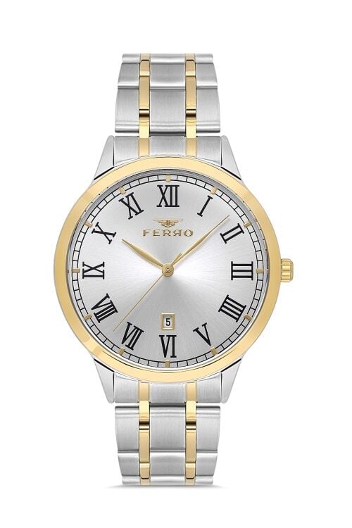 Ferro Gümüş ve Sarı Çelik Kordon Erkek Kol Saati F11381A-D 3 ATM Su Geçirmez 2 Yıl Garantili