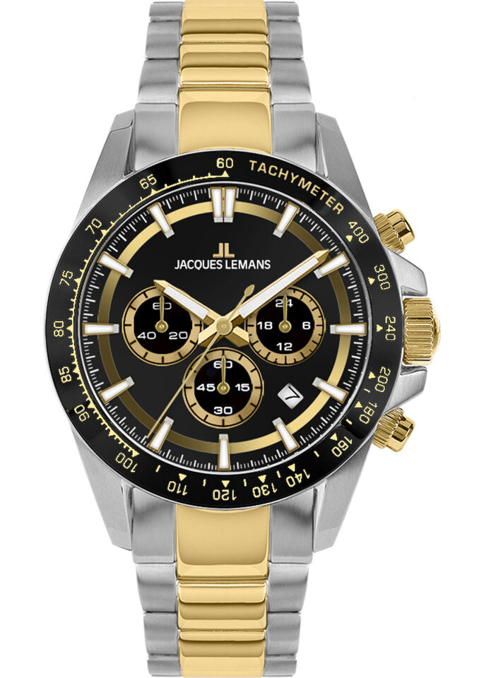 Jacques Lemans 1-2207D Liverpool Chronograph Quartz Çelik Altın/Gri 20 ATM 43 mm Erkek Kol Saati