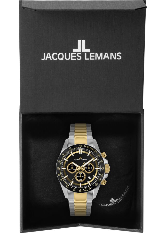 Jacques Lemans 1-2207D Liverpool Chronograph Quartz Çelik Altın/Gri 20 ATM 43 mm Erkek Kol Saati