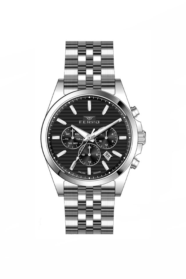 Ferro Gümüş Çelik Kordon Erkek Kol Saati FM11780A-A2 Tüm Fonksiyonları Aktif 3 ATM Su Geçirmez