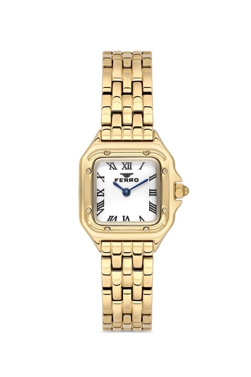 Ferro Sarı Çelik Kordon Kadın Kol Saati FL21462A-B 3ATM Su Geçirmez 2 Yıl Garantili HediyePaketli