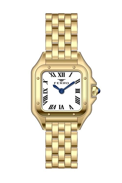 Ferro Sarı Çelik Kordon Kadın Kol Saati FL21462A-B 3ATM Su Geçirmez 2 Yıl Garantili HediyePaketli