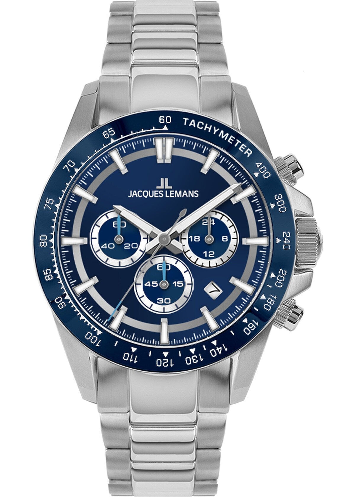 Jacques Lemans 1-2207C Liverpool Chronograph Quartz Çelik Gri Mavi Kadran 20 ATM 43 mm Erkek Kol Saati