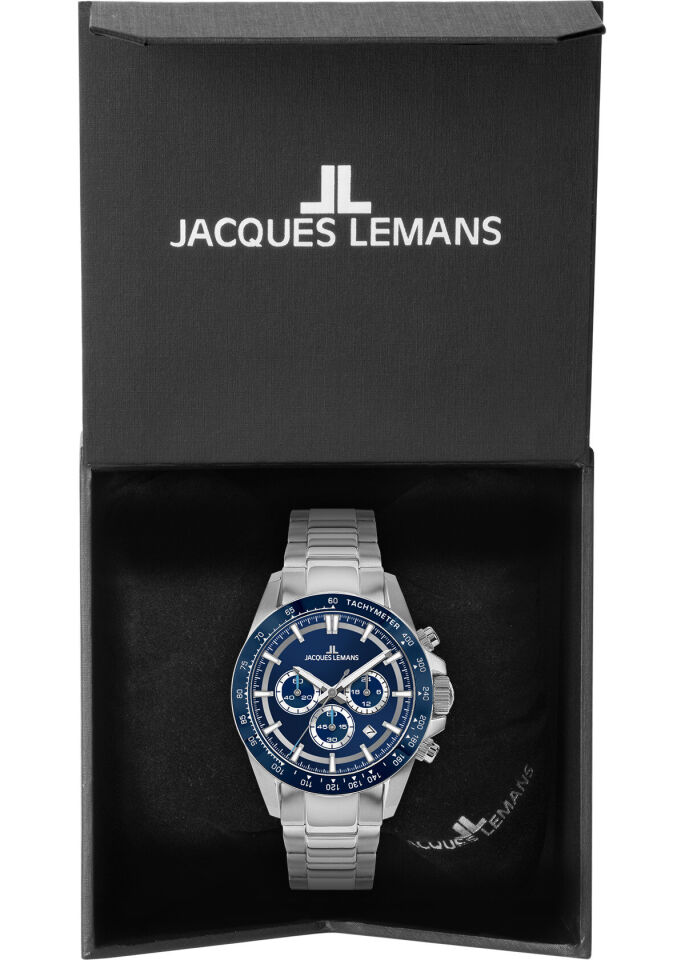Jacques Lemans 1-2207C Liverpool Chronograph Quartz Çelik Gri Mavi Kadran 20 ATM 43 mm Erkek Kol Saati