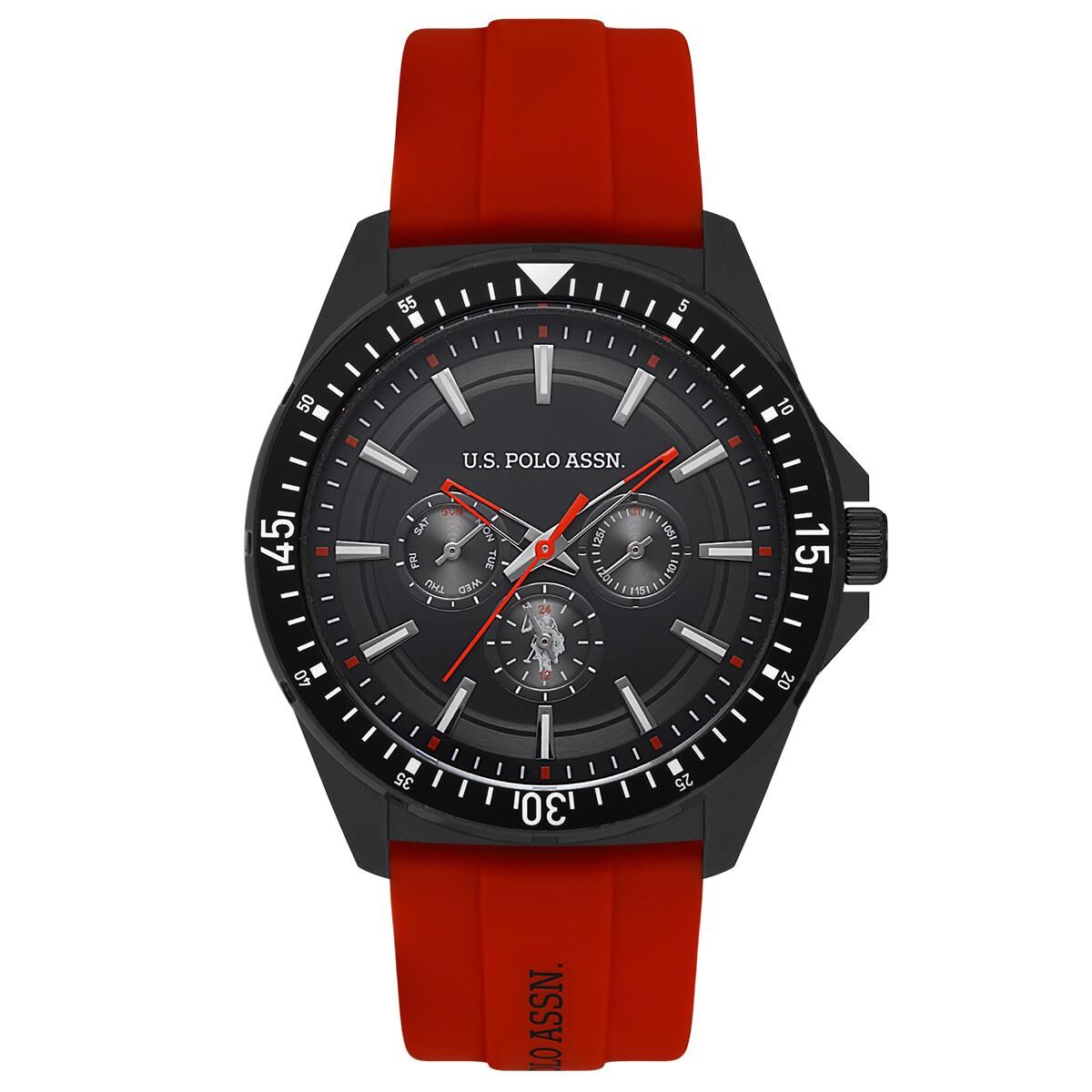 U.S. Polo Assn.  USPA4000-05 Quartz Silikon Kırmızı Siyah Kadran 46 mm Erkek Kol Saati