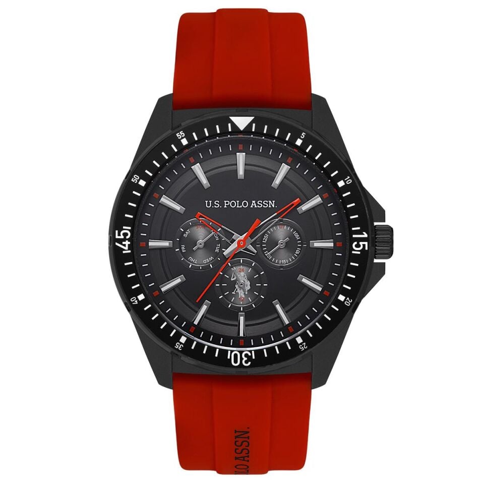 U.S. Polo Assn.  USPA4000-05 Quartz Silikon Kırmızı Siyah Kadran 46 mm Erkek Kol Saati