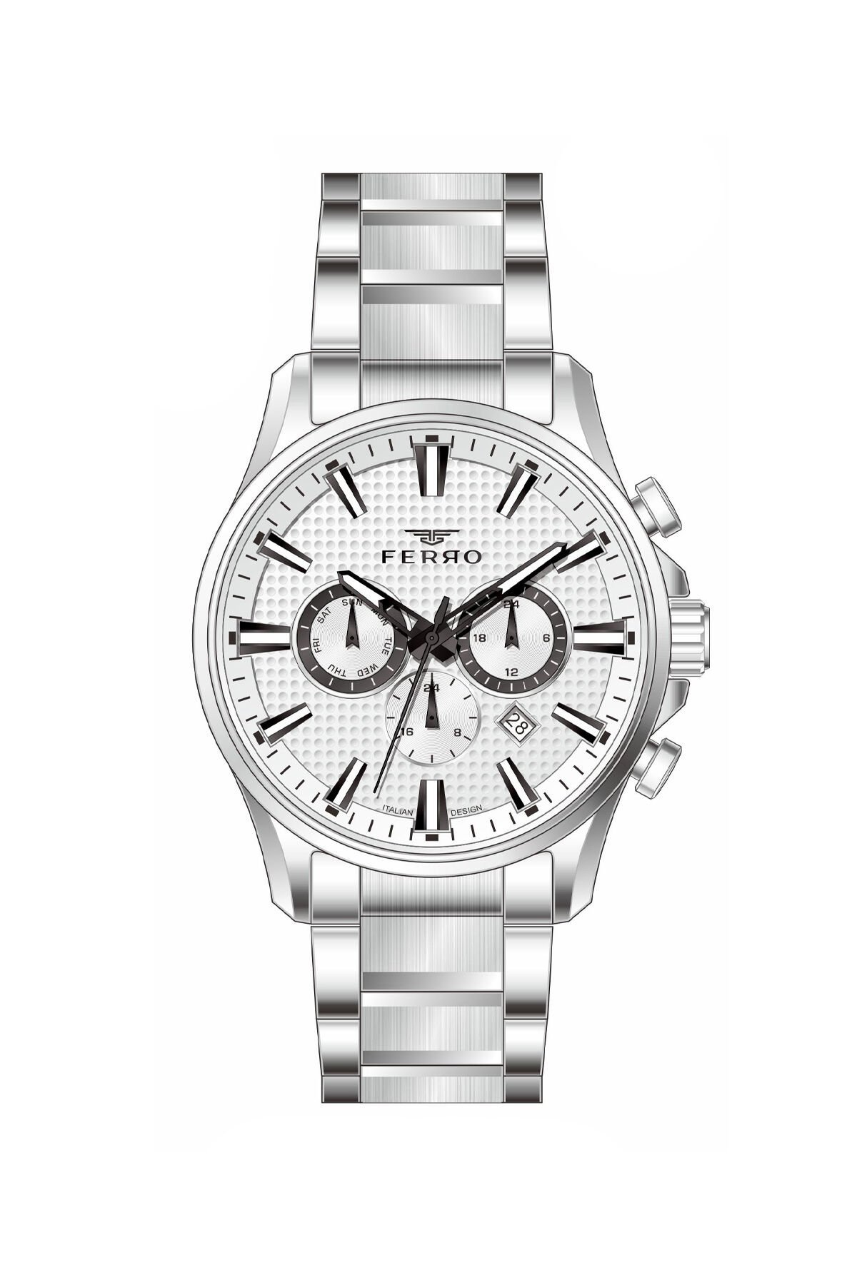 Ferro Gümüş Çelik Kordon Erkek Kol Saati FM11788AWT-A Tüm Fonksiyonları Aktif 3 ATM Su Geçirmez