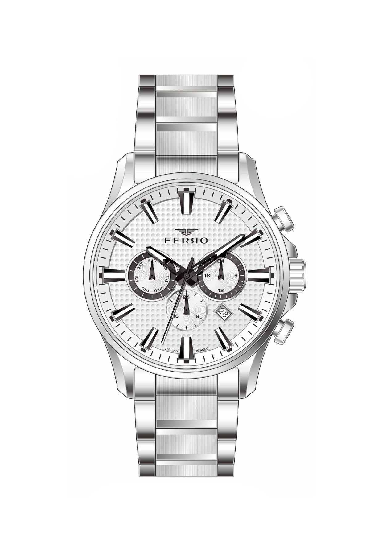 Ferro Gümüş Çelik Kordon Erkek Kol Saati FM11788AWT-A Tüm Fonksiyonları Aktif 3 ATM Su Geçirmez