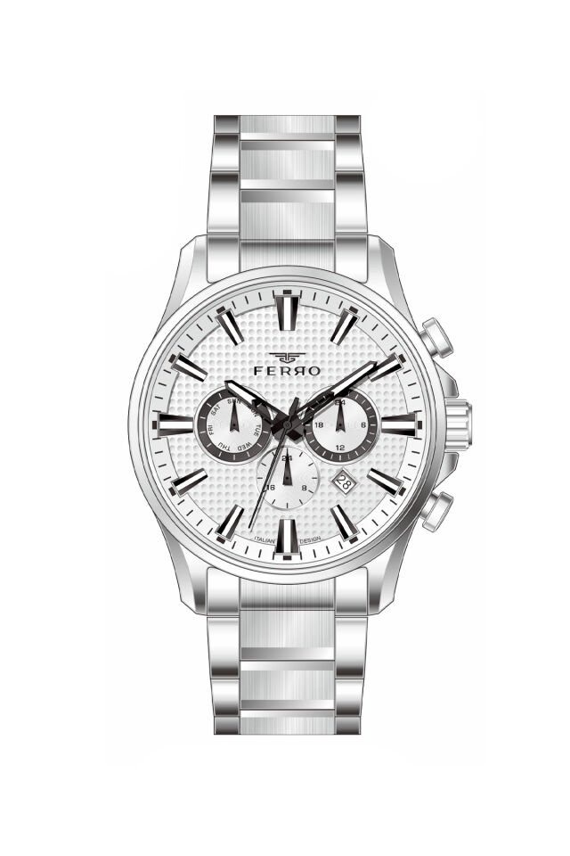Ferro Gümüş Çelik Kordon Erkek Kol Saati FM11788AWT-A Tüm Fonksiyonları Aktif 3 ATM Su Geçirmez