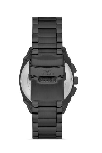 Ferro Siyah Çelik Kordon Erkek Kol Saati FM40126A-G Tüm Fonksiyonlar Aktif 3 ATM Su Geçirmez