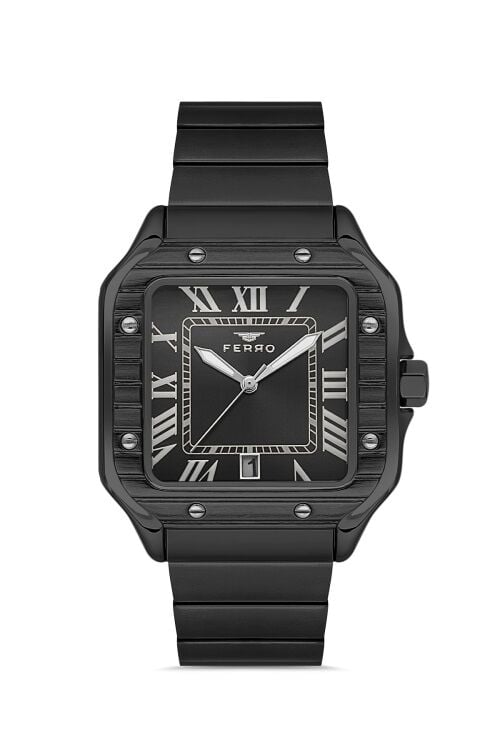 Ferro Quartz Çelik Siyah Köşeli Kasa 40 mm Erkek Kol Saati