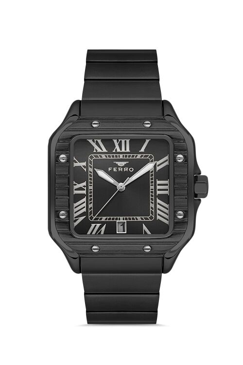 Ferro Quartz Çelik Siyah Köşeli Kasa 40 mm Erkek Kol Saati