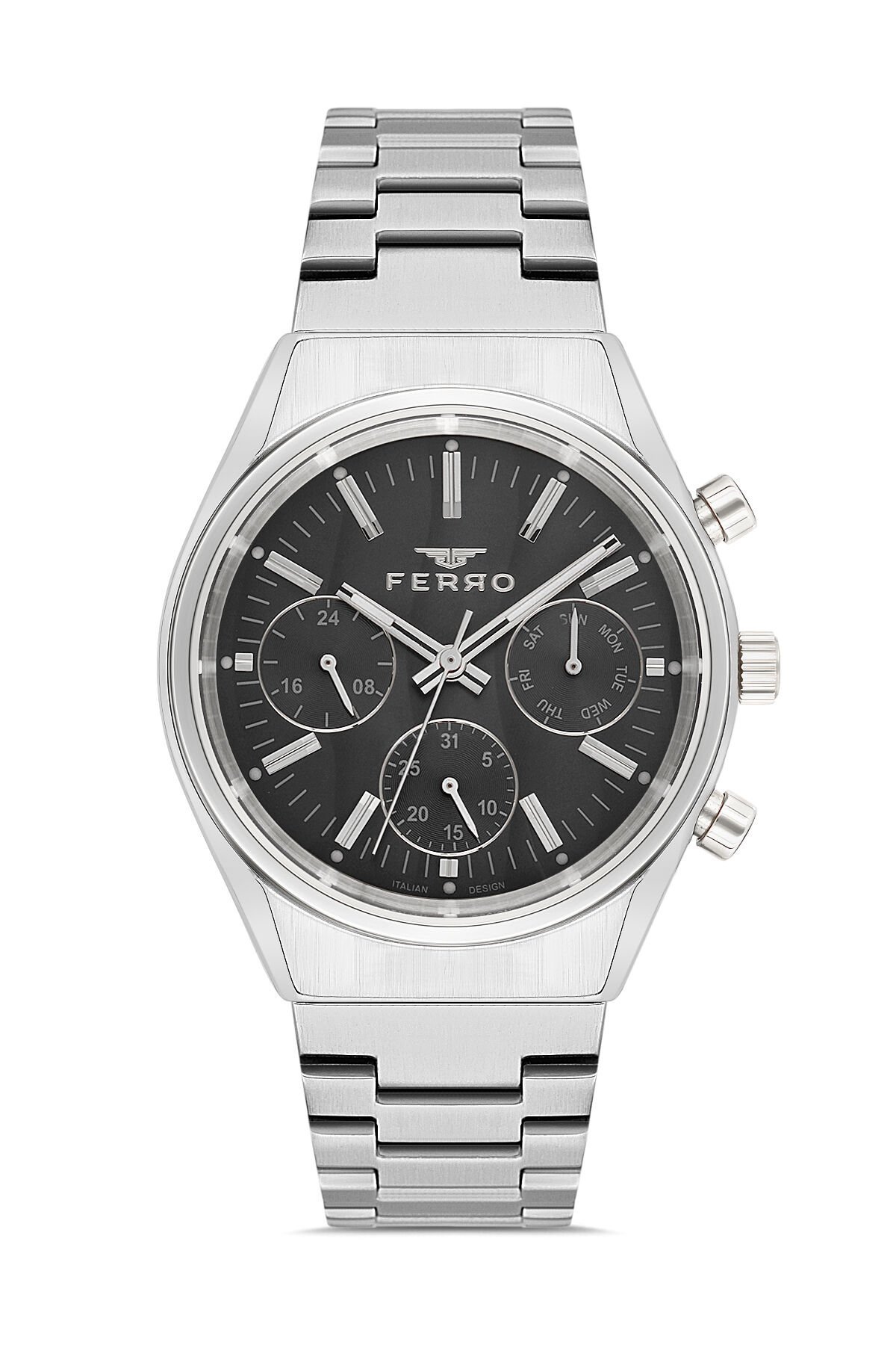 Ferro Gümüş Çelik Kordon Erkek Kol Saati FM43011A-A2 Tüm Fonksiyonlar Aktif 3 ATM Su Geçirmez