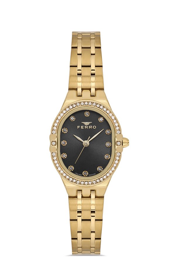 Ferro Sarı Çelik Kordon Kadın Kol Saati FL21645A-B2 3ATM Su Geçirmez 2 Yıl Garantili HediyePaketli