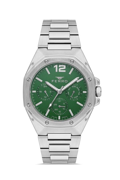Ferro Quartz Çelik Gri Yeşil Kadran Fonksiyonları Aktif 42 mm Erkek Kol Saati