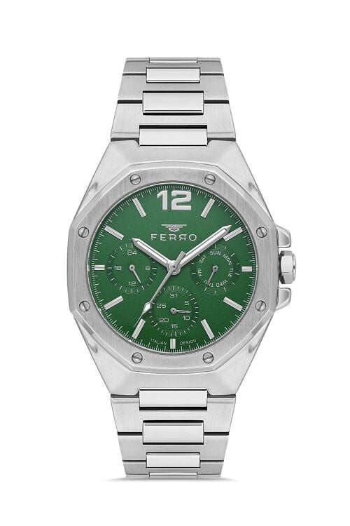 Ferro Quartz Çelik Gri Yeşil Kadran Fonksiyonları Aktif 42 mm Erkek Kol Saati