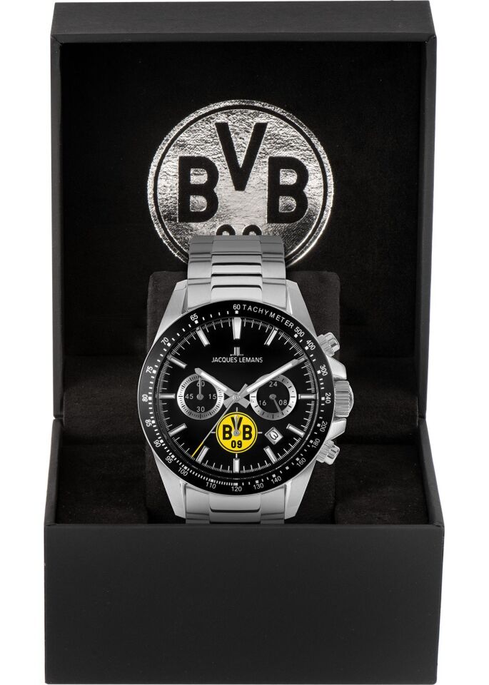 Jacques Lemans JL.BVB-06 Quartz Çelik Gri Siyah Kadran 10 ATM 42 mm Erkek Kol Saati