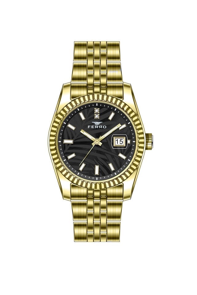 Ferro Sarı Çelik Kordon Kadın Kol Saati FL21775A-B2 3ATM Su Geçirmez 2 Yıl Garantili HediyePaketli