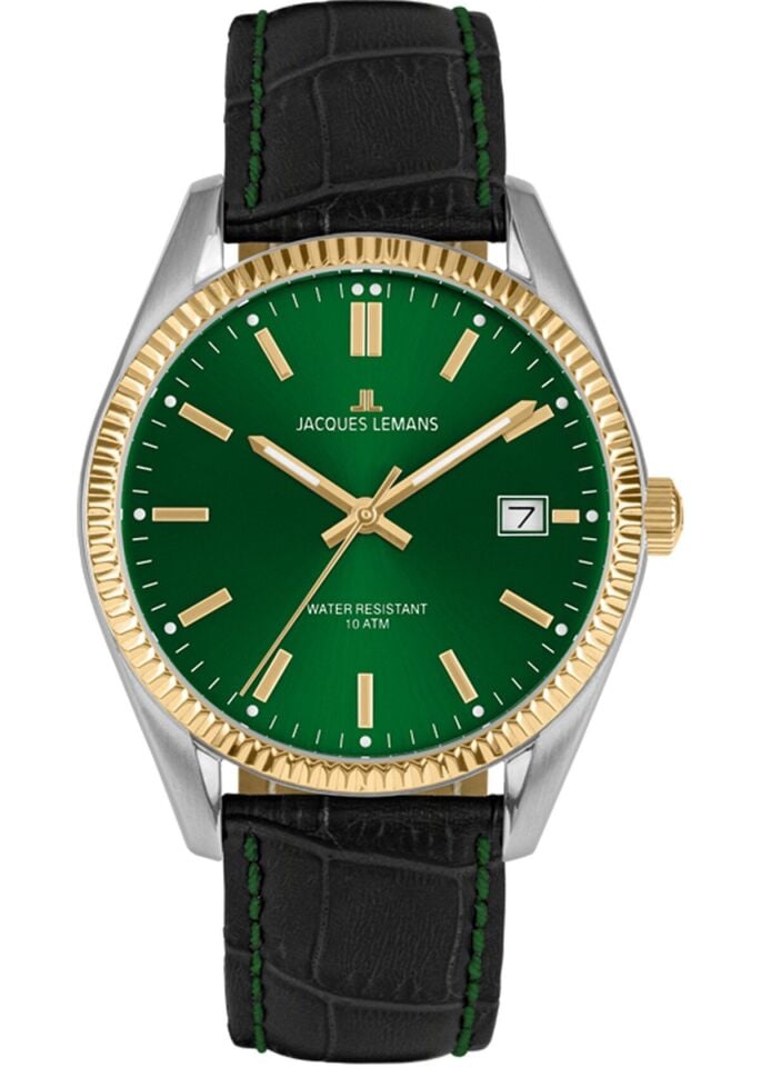 Jacques Lemans JL.50-4W Quartz Deri Siyah Yeşil Kadran 10 ATM 34 mm Kadın Kol Saati