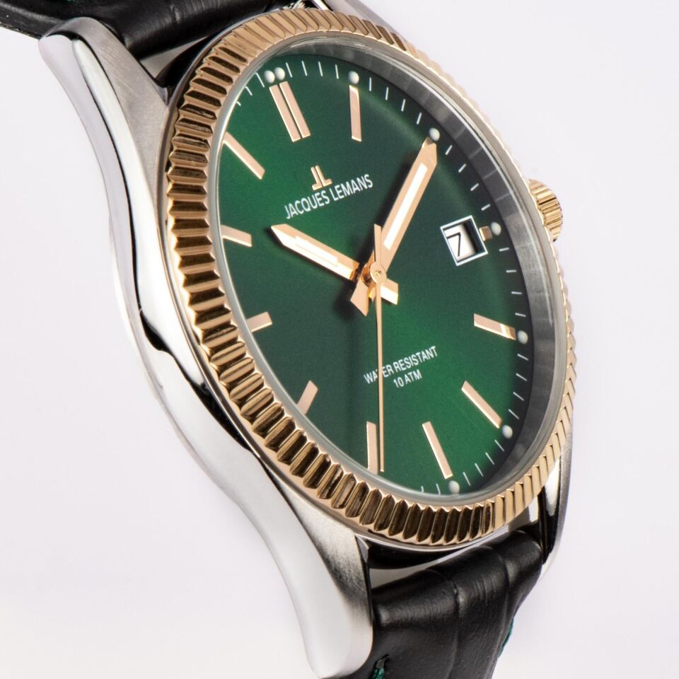 Jacques Lemans JL.50-4W Quartz Deri Siyah Yeşil Kadran 10 ATM 34 mm Kadın Kol Saati