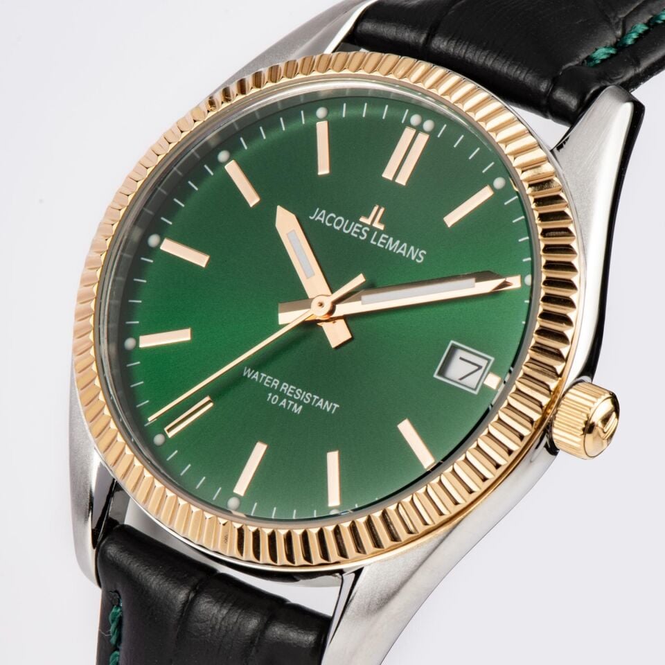 Jacques Lemans JL.50-4W Quartz Deri Siyah Yeşil Kadran 10 ATM 34 mm Kadın Kol Saati