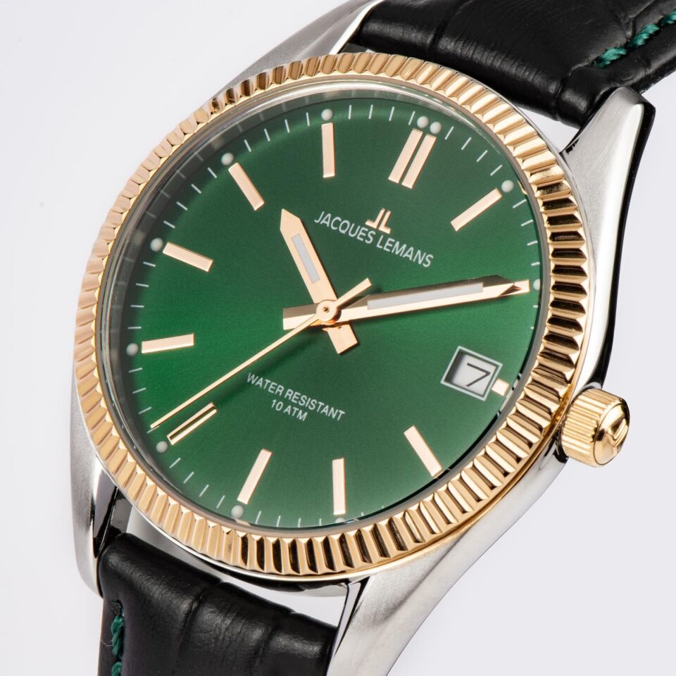 Jacques Lemans JL.50-4W Quartz Deri Siyah Yeşil Kadran 10 ATM 34 mm Kadın Kol Saati