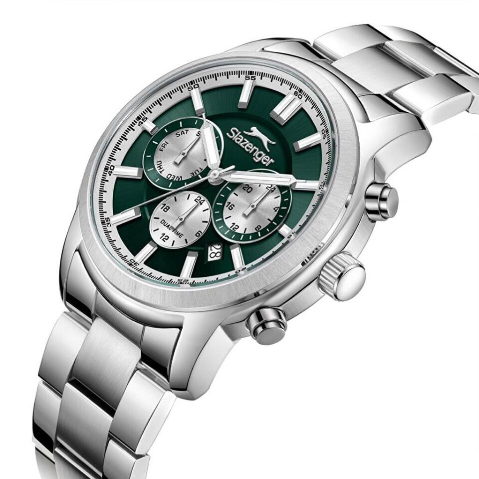 Slazenger SL.09.2541.2.02 Quartz Çelik Gri Yeşil Kadran 43 mm Erkek Kol Saati