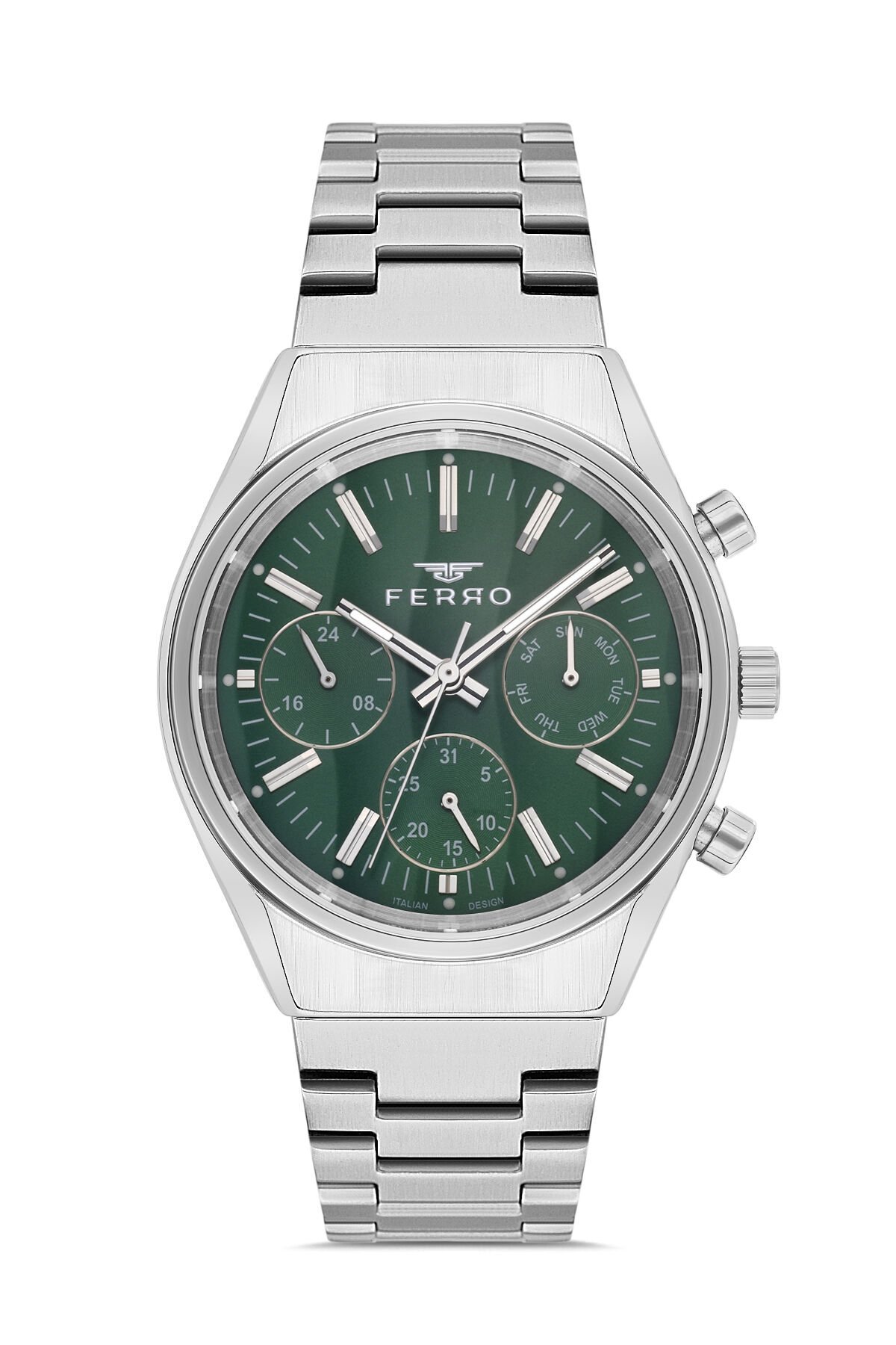 Ferro Gümüş Çelik Kordon Erkek Kol Saati FM43011A-A6 Tüm Fonksiyonlar Aktif 3 ATM Su Geçirmez