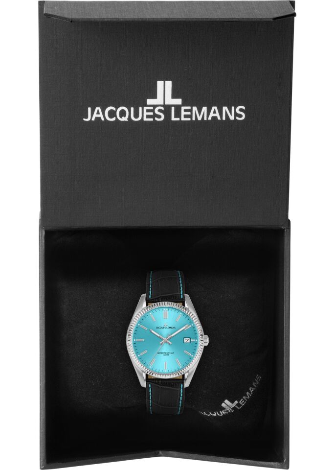 Jacques Lemans JL.50-4S Quartz Deri Siyah Mavi Kadran 10 ATM 34 mm Kadın Kol Saati