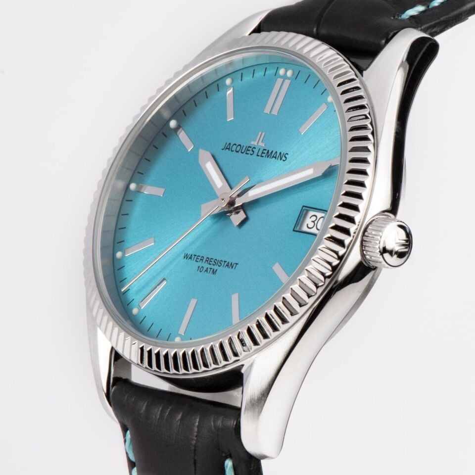 Jacques Lemans JL.50-4S Quartz Deri Siyah Mavi Kadran 10 ATM 34 mm Kadın Kol Saati