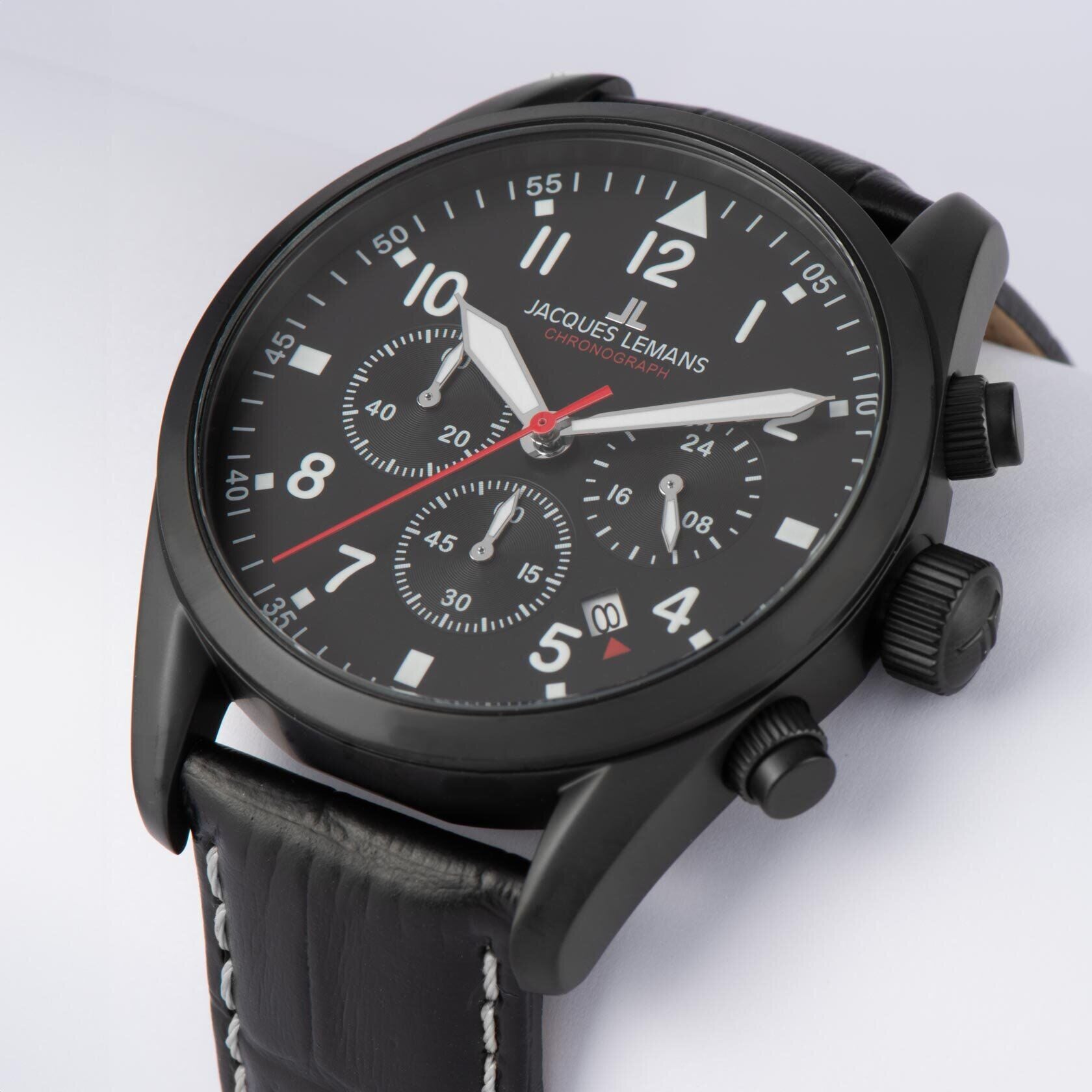 Jacques Lemans Sport JL.42-2F Quartz Deri Siyah 10 ATM 42 mm Erkek Kol Saati