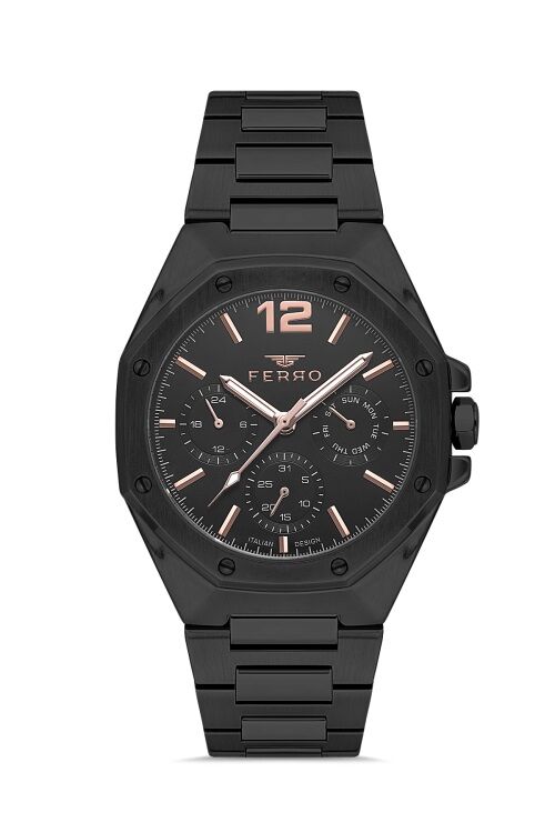 Ferro Quartz Çelik Siyah 42 mm Erkek Kol Saati