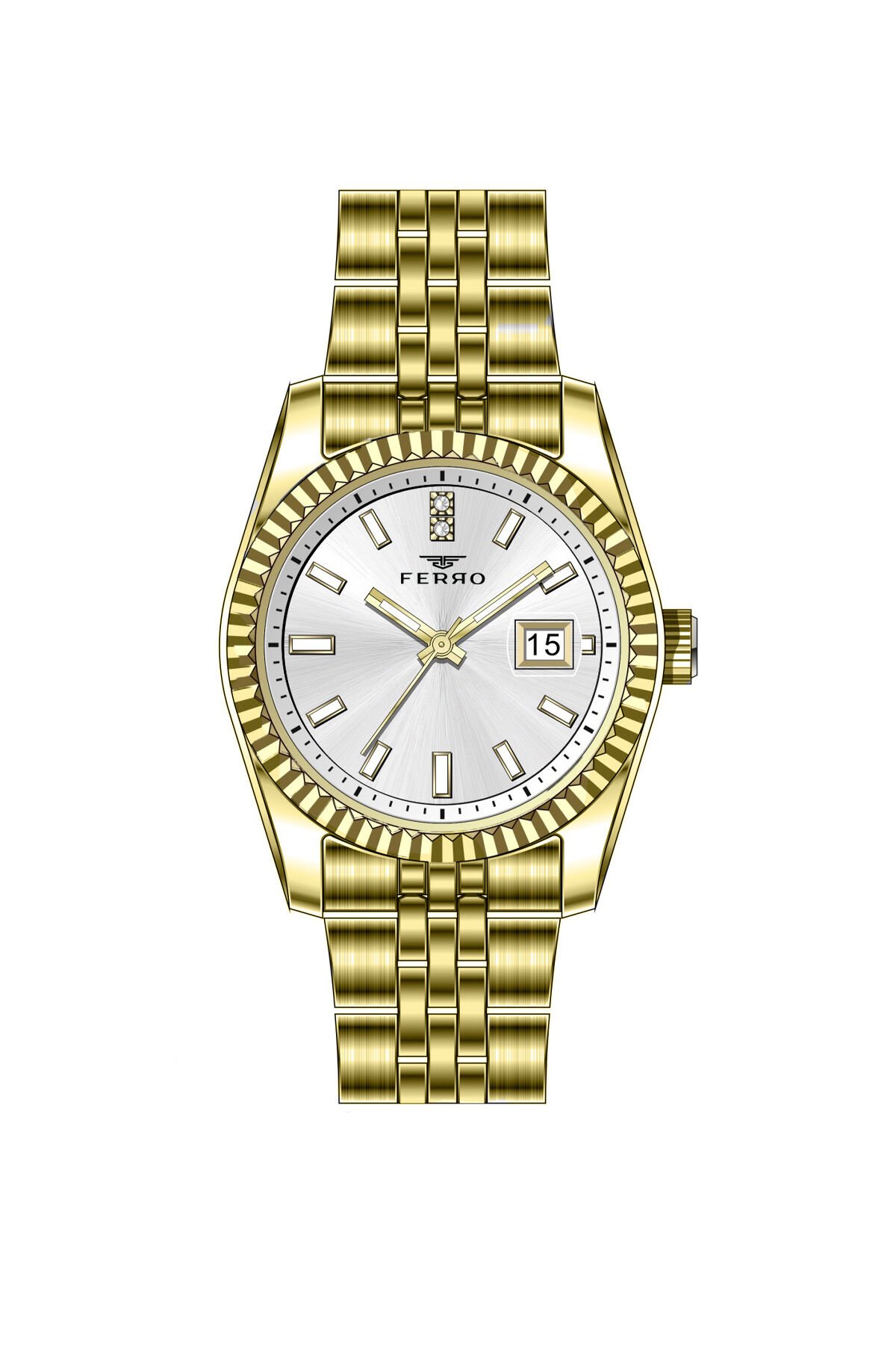 Ferro Sarı Çelik Kordon Kadın Kol Saati FL21775A-B 3ATM Su Geçirmez 2 Yıl Garantili HediyePaketli