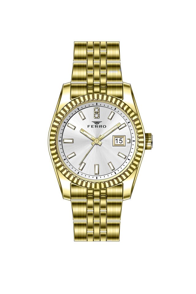 Ferro Sarı Çelik Kordon Kadın Kol Saati FL21775A-B 3ATM Su Geçirmez 2 Yıl Garantili HediyePaketli