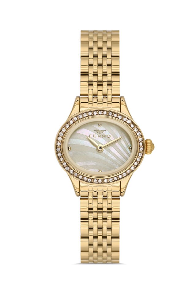 Ferro Sarı Çelik Kordon Kadın Kol Saati FL21753AWT-B4 3ATM Su Geçirmez 2 Yıl Garantili HediyePaket