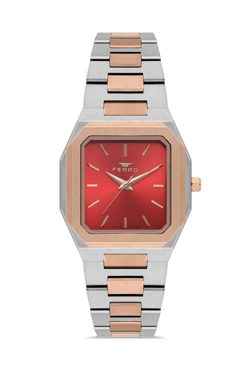 Ferro Rose ve Gümüş Çelik Kordon Kadın Kol Saati FL21482AWT-E8 3ATM Su Geçirmez 2 Yıl Garantili
