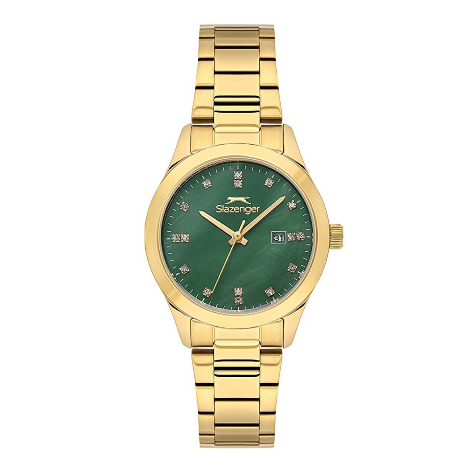 Slazenger SL.09.2465.3.02 Quartz Çelik Altın Rengi Yeşil Kadran 32 mm Kadın Kol Saati
