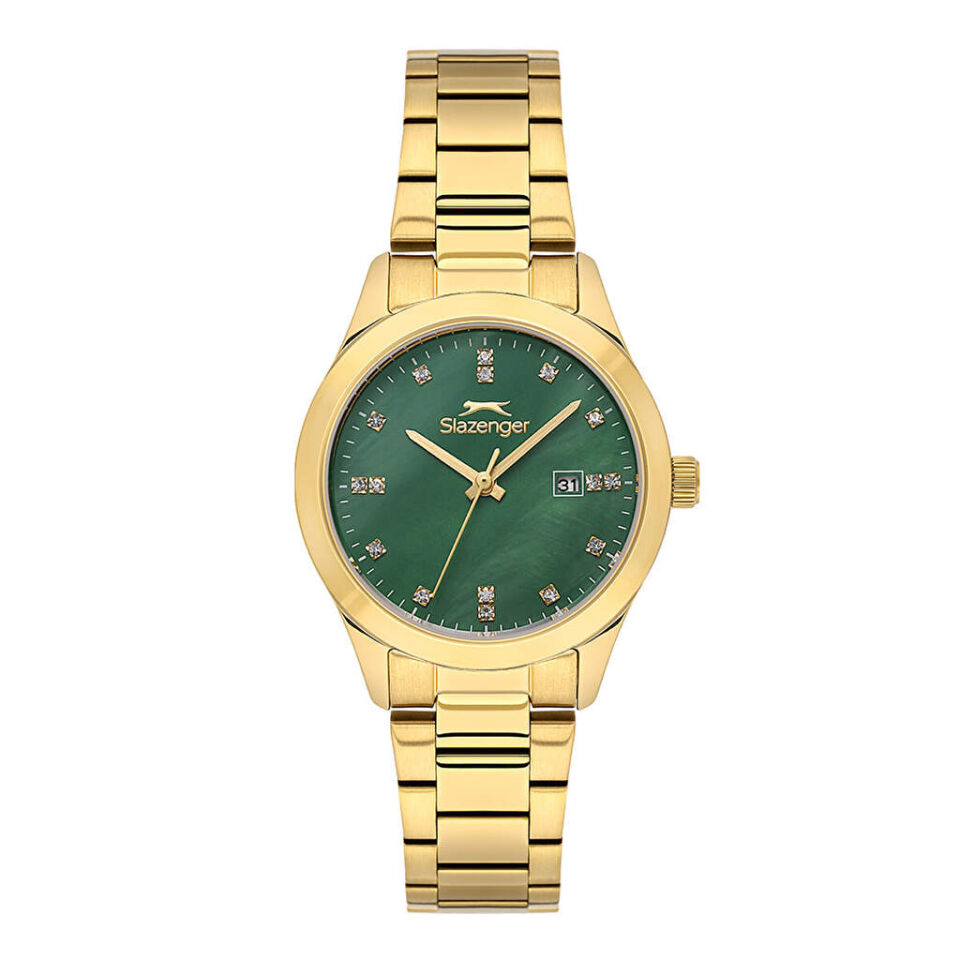 Slazenger SL.09.2465.3.02 Quartz Çelik Altın Rengi Yeşil Kadran 32 mm Kadın Kol Saati