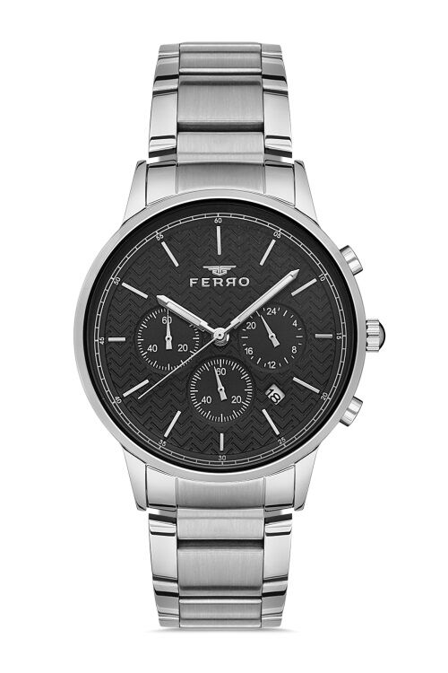 Ferro FM31151A-A2 Quartz Çelik Gri Siyah Kadran 3 ATM 43 mm Erkek Kol Saati