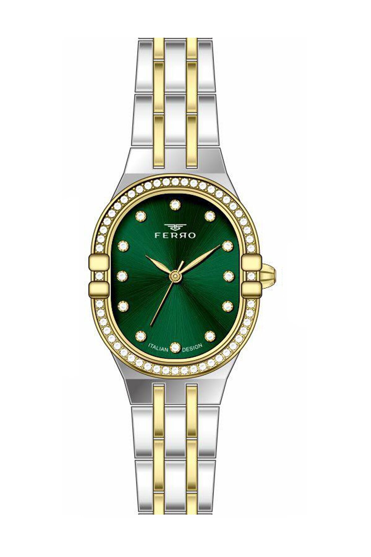 Ferro Sarı ve Gümüş Çelik Kordon Kadın Kol Saati FL21645A-D6 3ATM Su Geçirmez 2 Yıl Garantili